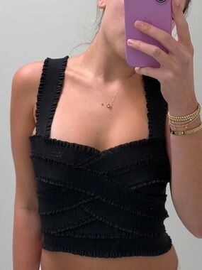 Francesca's Collections Italian Boutique Black Textured Ruffled Tank